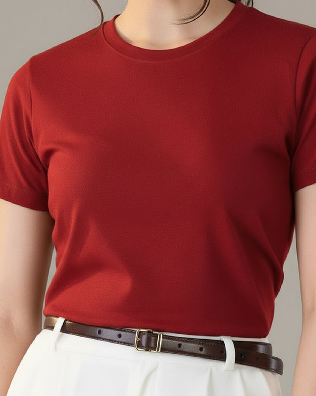 Basic Red Regular Fit T-Shirt For Women