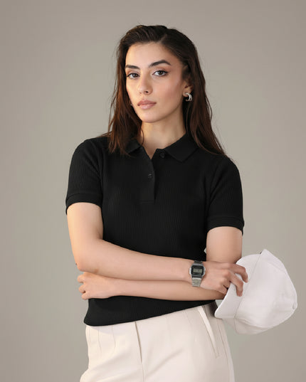Kultz Essential Polo T-Shirt For Women -Black