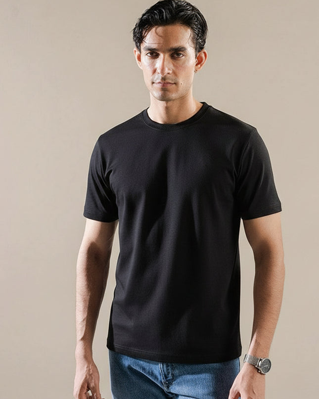 Basic Black Regular Fit T-Shirt For Men