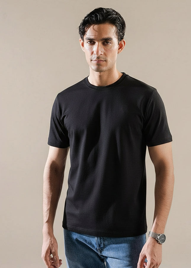 Basic Black Regular Fit T-Shirt For Men