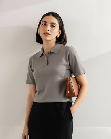Kultz Essential Polo T-Shirt For Women - Hazel Grey