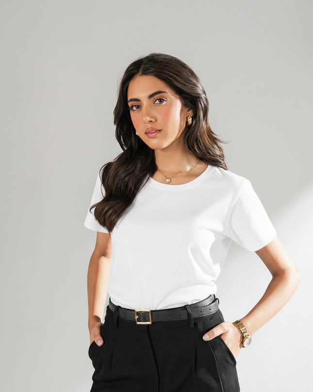 Basic White Regular Fit T-Shirt For Women