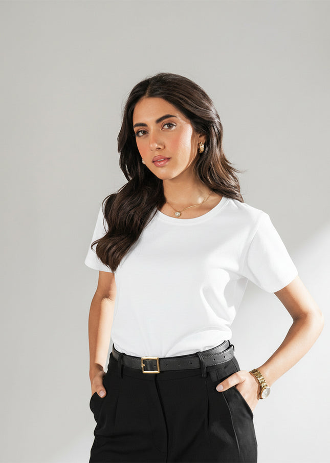 Basic White Regular Fit T-Shirt For Women