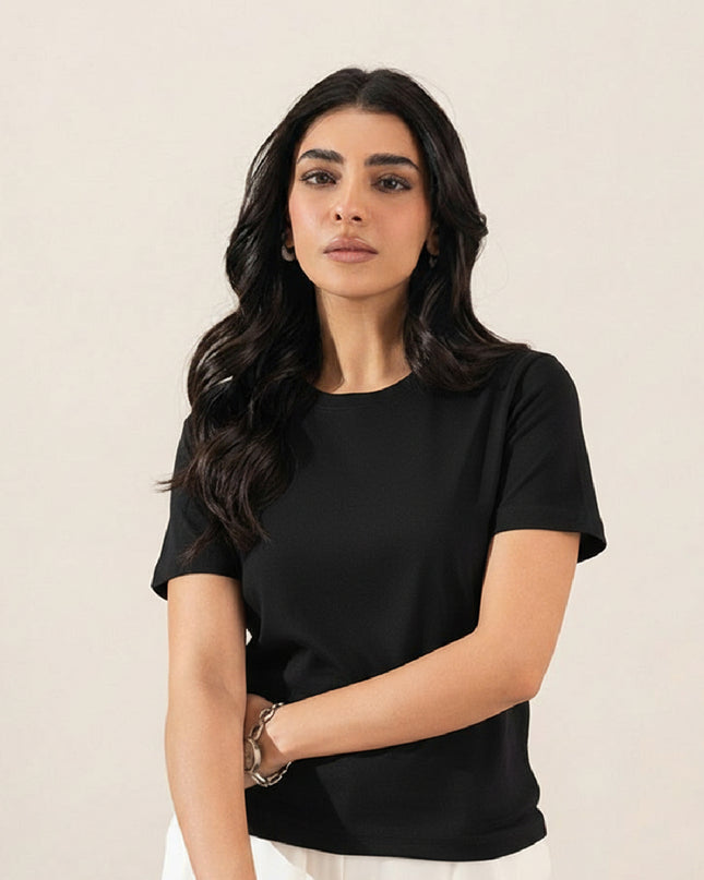 Basic Black Regular Fit T-Shirt For Women