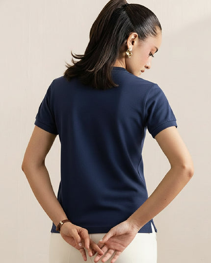 Basic Navy Blue Regular Fit T-Shirt For Women