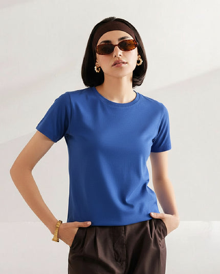 Basic Royal Blue Regular Fit T-Shirt For Women