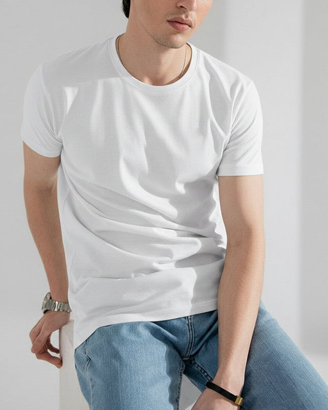 Basic White Regular Fit T-Shirt For Men