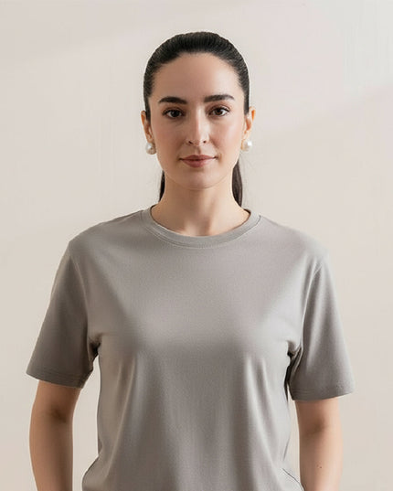 Basic Hazel Grey Regular Fit T-Shirt For Women