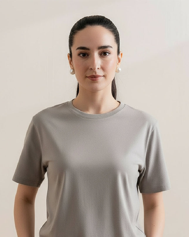 Basic Hazel Grey Regular Fit T-Shirt For Women