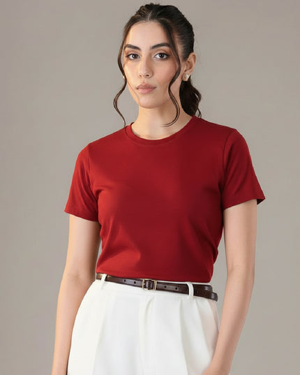 Basic Red Regular Fit T-Shirt For Women
