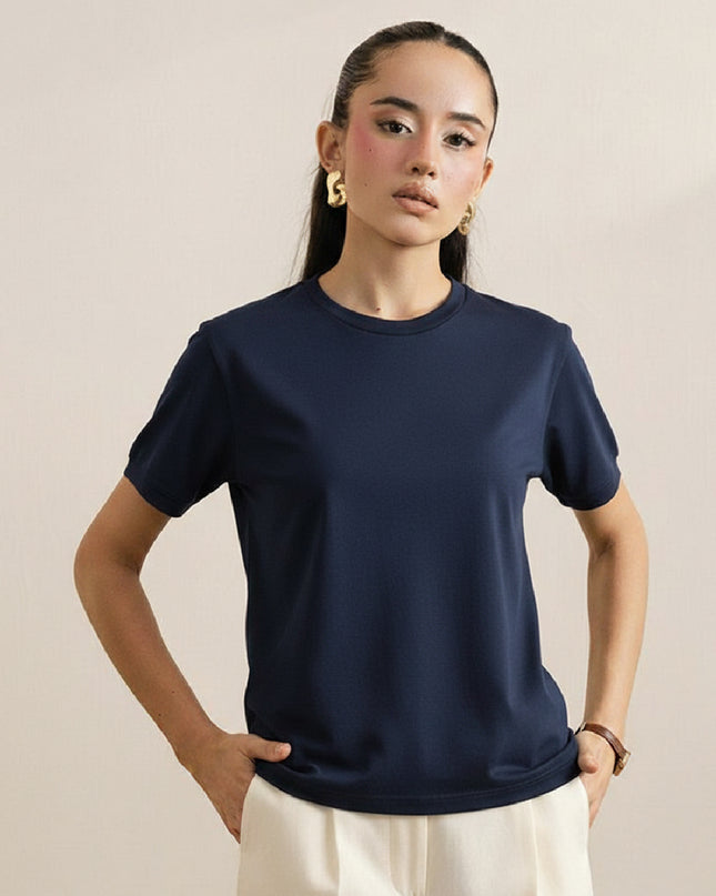 Basic Navy Blue Regular Fit T-Shirt For Women