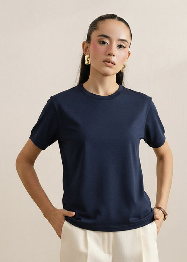 Basic Navy Blue Regular Fit T-Shirt For Women
