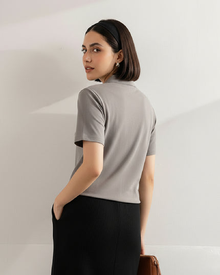 Kultz Essential Polo T-Shirt For Women - Hazel Grey