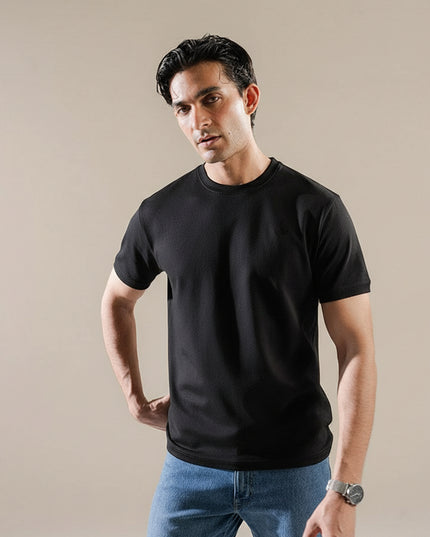 Basic Black Regular Fit T-Shirt For Men