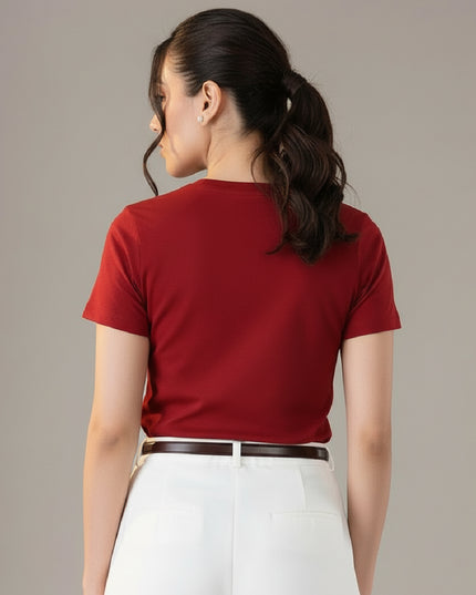 Basic Red Regular Fit T-Shirt For Women