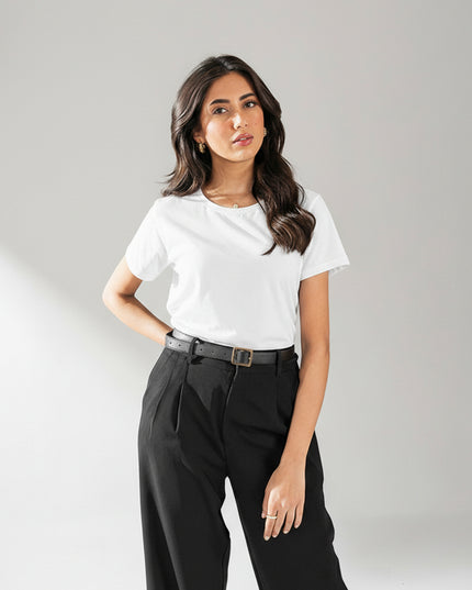 Basic White Regular Fit T-Shirt For Women