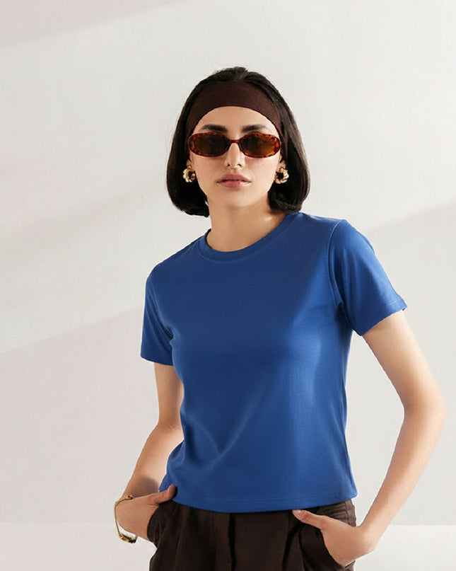Basic Royal Blue Regular Fit T-Shirt For Women