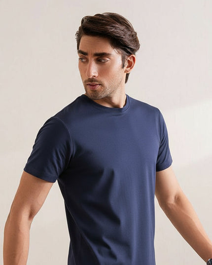 Basic Navy Blue Regular Fit T-Shirt For Men