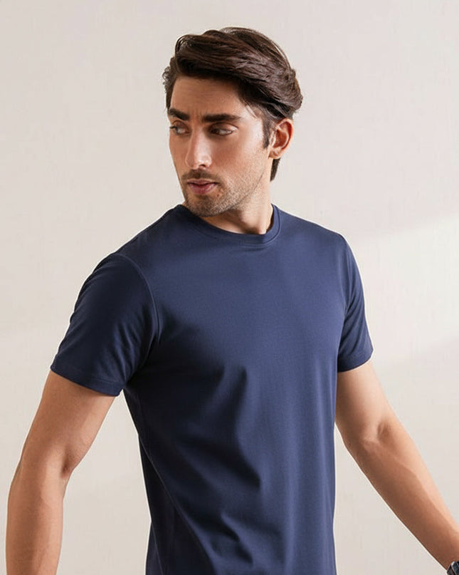 Basic Navy Blue Regular Fit T-Shirt For Men