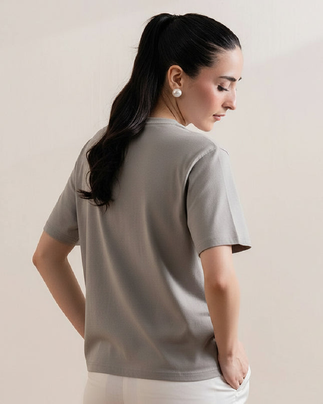 Basic Hazel Grey Regular Fit T-Shirt For Women