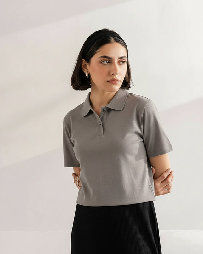 Kultz Essential Polo T-Shirt For Women - Hazel Grey