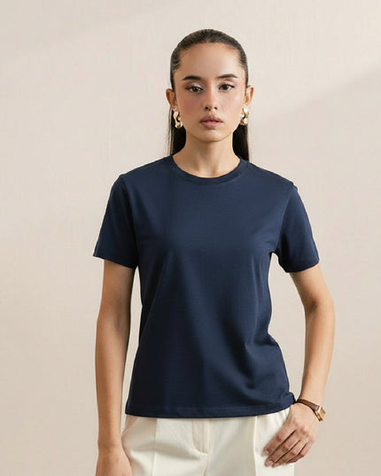 Basic Navy Blue Regular Fit T-Shirt For Women
