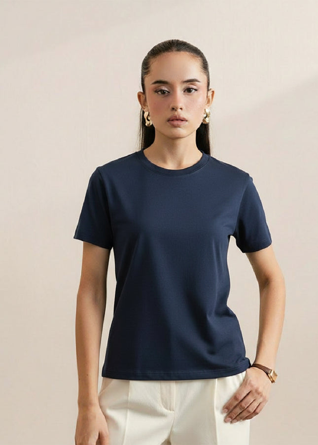 Basic Navy Blue Regular Fit T-Shirt For Women